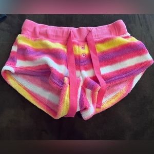 Small OP pink, yellow, white, purple fuzzy pj shorts